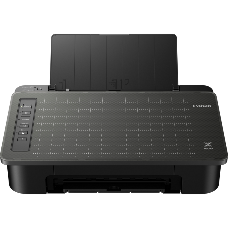 Canon PIXMA TS305 Drucker Produkt Vorderansicht mit ausgeklappter Papierstütze