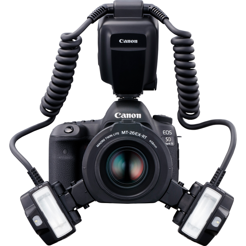 Canon Macro MT-26EX-RT Twin Lite Blitzgerät Produkt Auf einer Kamera