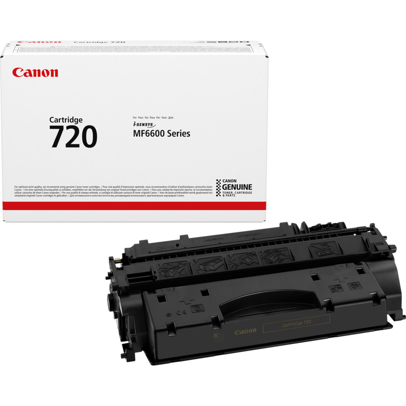 Canon 720 Toner-Cartridge Schwarz Produkt Verpackung und Patrone