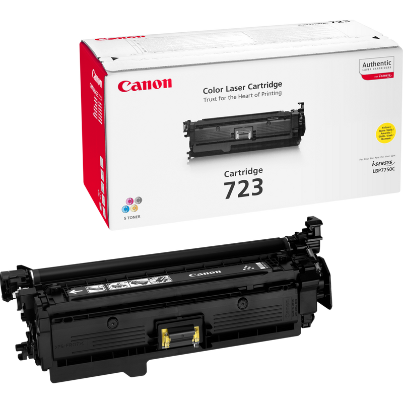 Canon 723Y Toner-Cartridge Gelb Produkt Verpackung und Patrone