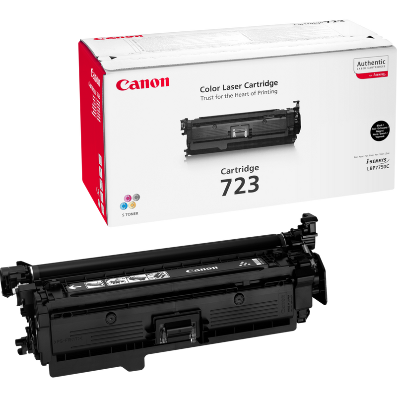Canon 723BK Toner-Cartridge Schwarz Produkt Verpackung und Patrone