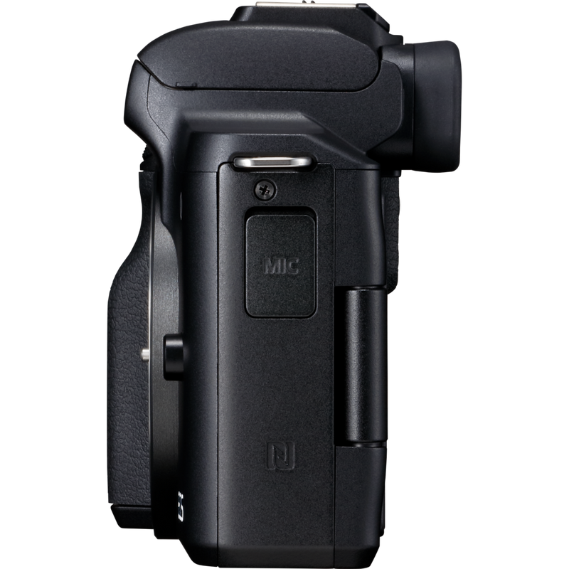 Canon EOS M50 Gehäuse, Schwarz + EF-M 15-45mm IS STM Objektiv + Rucksack + SD-Karte + Ersatzakku Produkt Ansicht von links