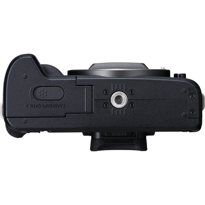 Canon EOS M50 Gehäuse, Schwarz + EF-M 15-45mm IS STM Objektiv + Rucksack + SD-Karte + Ersatzakku Produkt Ansicht von unten