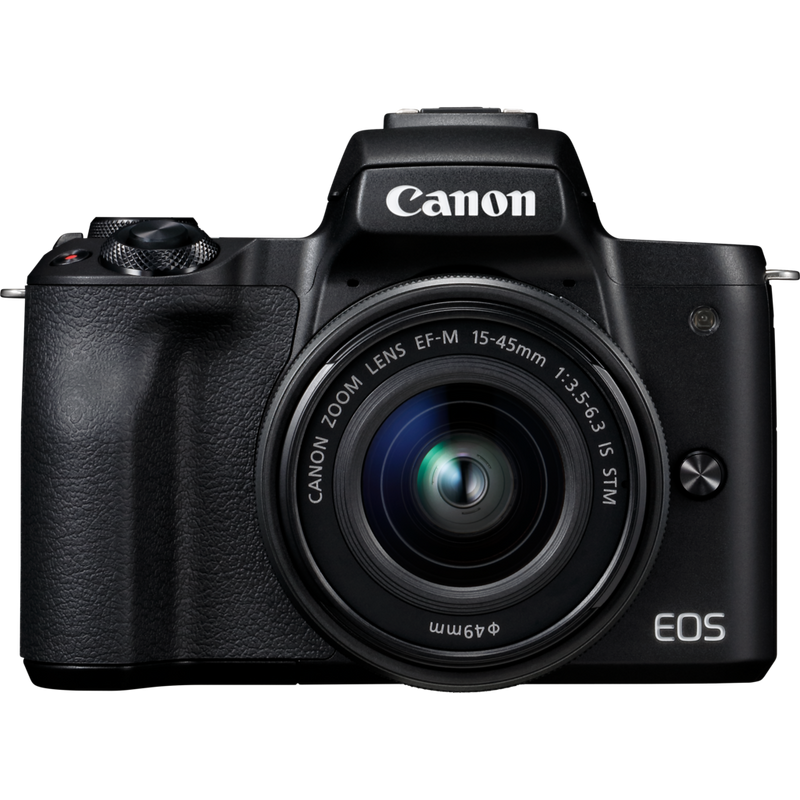 Canon EOS M50 Schwarz + EF-M 15-45mm IS STM Objektiv Schwarz Produkt Vorderansicht