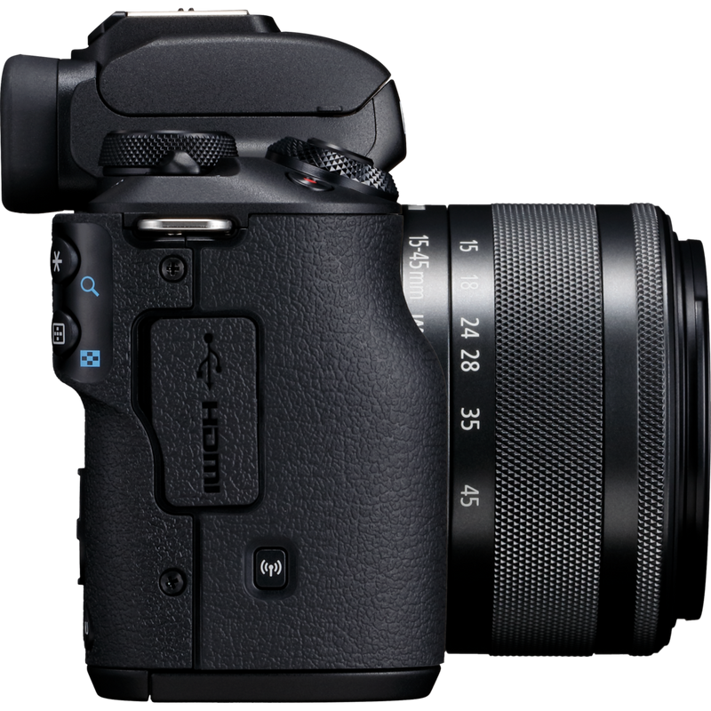 Canon EOS M50 Schwarz + EF-M 15-45mm IS STM Objektiv Schwarz Produkt Ansicht von rechts