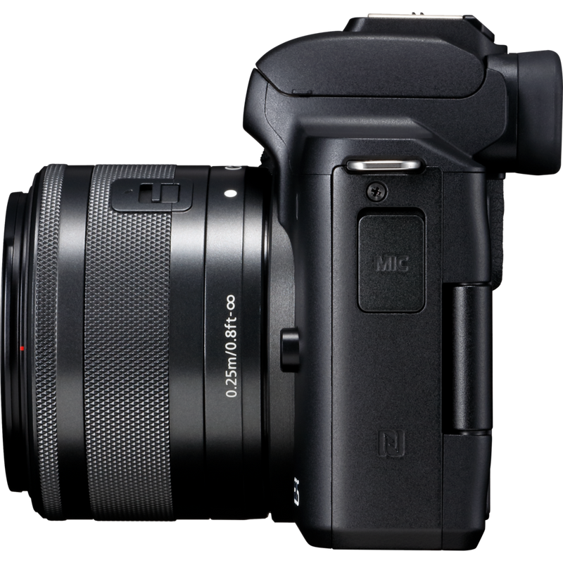 Canon EOS M50 Schwarz + EF-M 15-45mm IS STM Objektiv Schwarz Produkt Ansicht von links