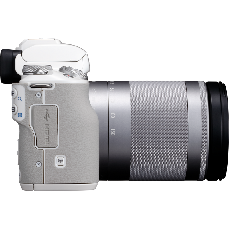 Canon EOS M50 Weiß + EF-M 18-150mm IS STM – Silber Produkt Ansicht von rechts