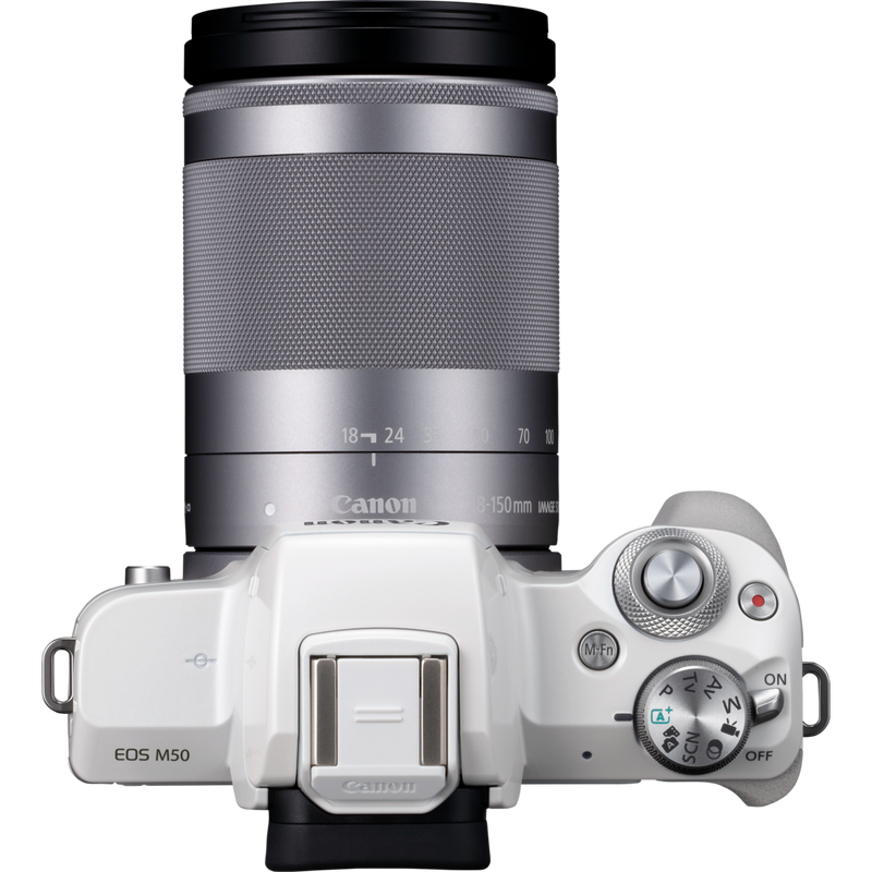 Canon EOS M50 Weiß + EF-M 18-150mm IS STM – Silber Produkt Ansicht von oben