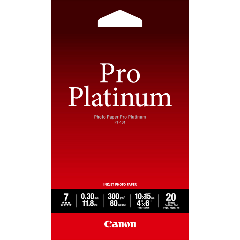 Canon PT-101 Pro Platinum Fotopapier 10x15 cm – 20 Blatt Produkt Vorderansicht