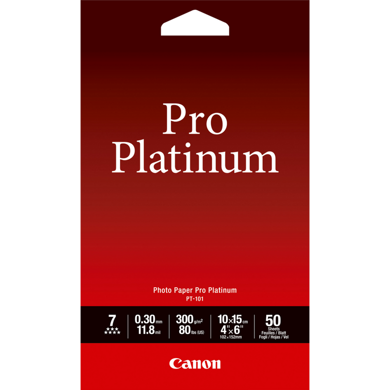 Canon PT-101 Professionelles Fotopapier Platinum 10 x 15 cm – 50 Blatt Produkt Vorderansicht