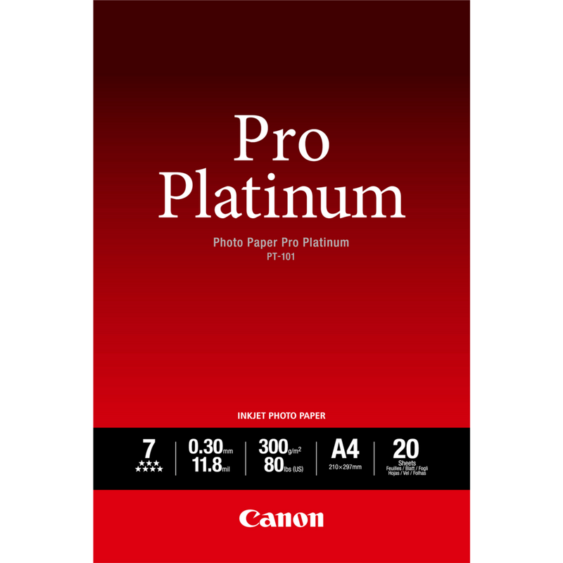Canon PT-101 Pro Platinum Fotopapier A4 – 20 Blatt Produkt Vorderansicht