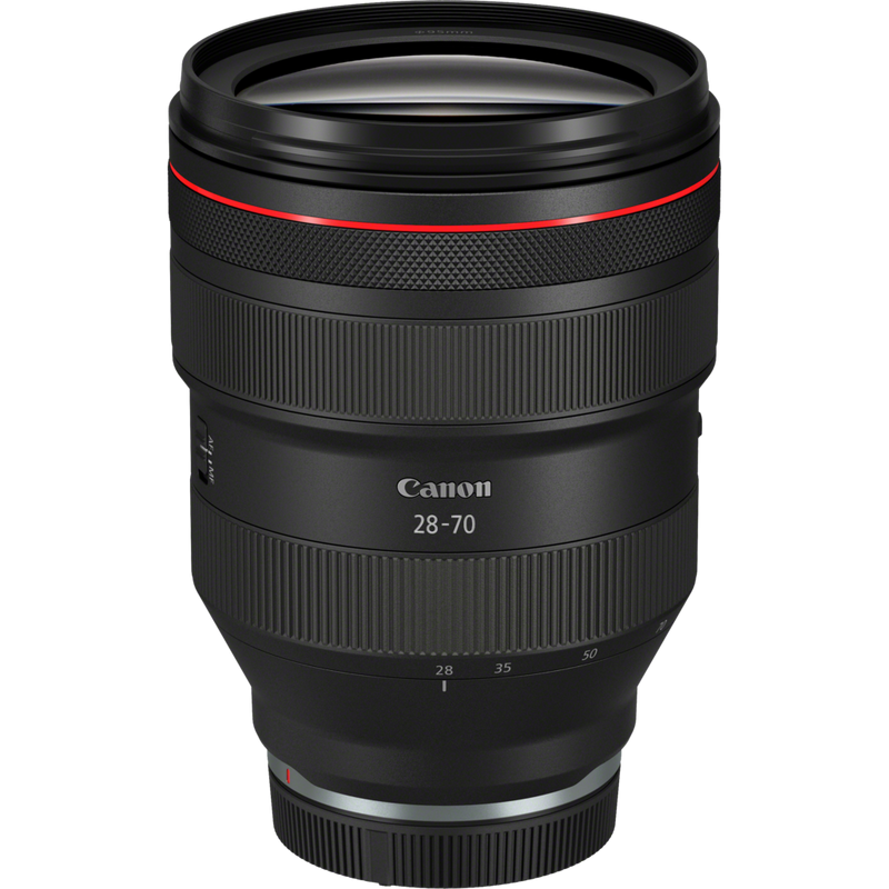 Canon RF 28-70mm F2L USM Produkt Diagonale Draufsicht mit Staubkappe
