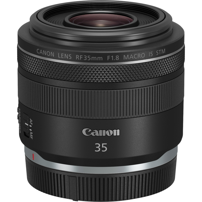 Canon RF 35mm F1.8 IS Macro STM Objektiv Produkt Vorderansicht mit Staubkappe