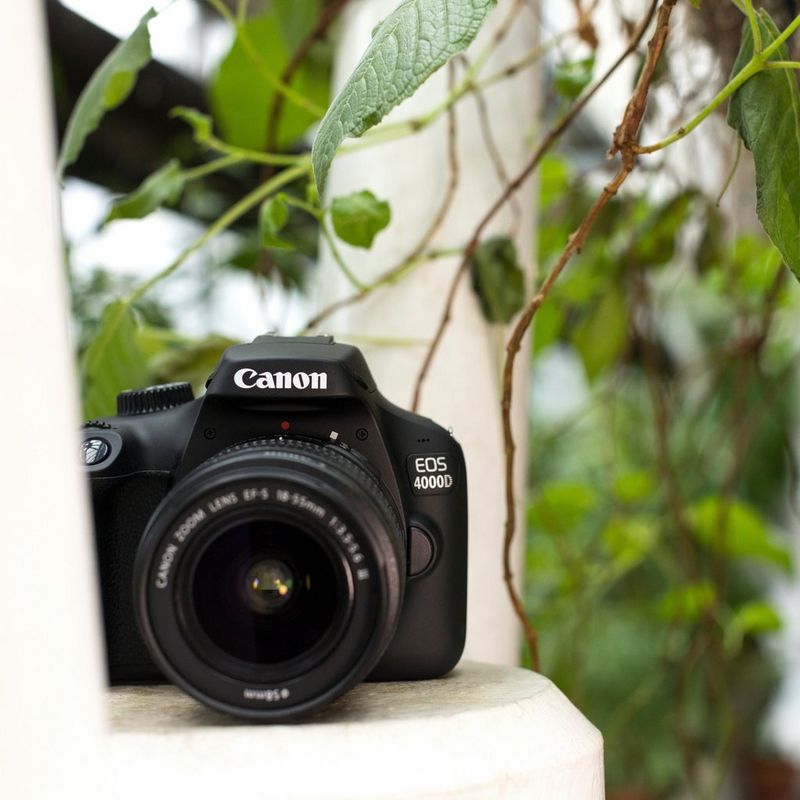 Canon EOS 4000D Body + EF-S 18-55mm III Lens Front View In Outdoor
