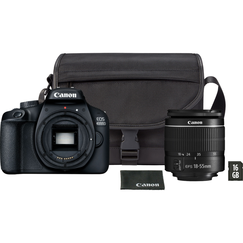 Canon EOS 4000D Schwarz + EF-S 18-55mm III Objektiv + Tasche + SD-Karte Produkt Ausrüstung