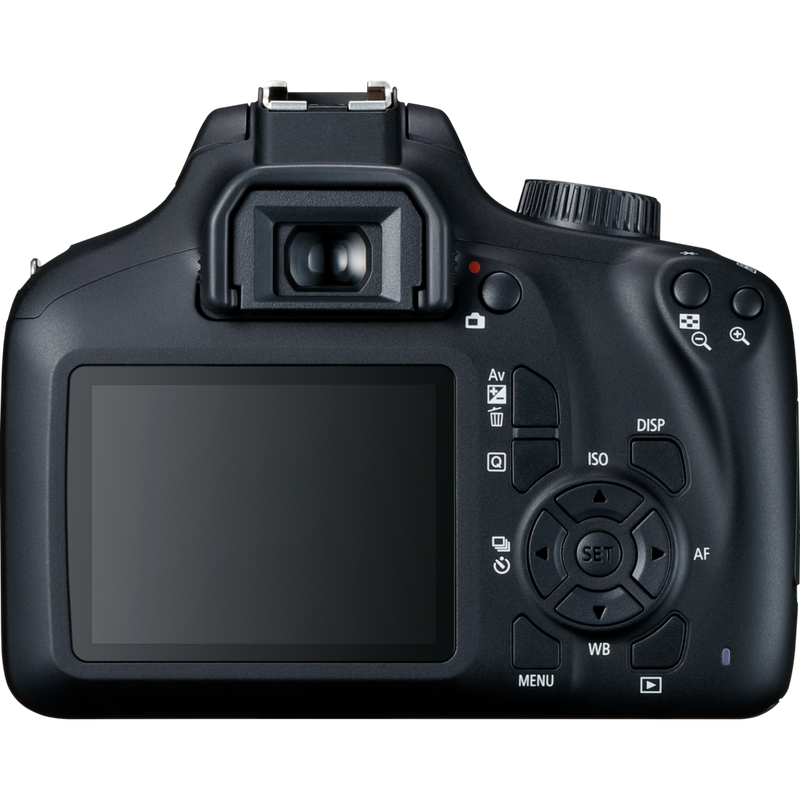 Canon EOS 4000D Schwarz + EF-S 18-55mm III Objektiv + Tasche + SD-Karte Produkt Rückansicht