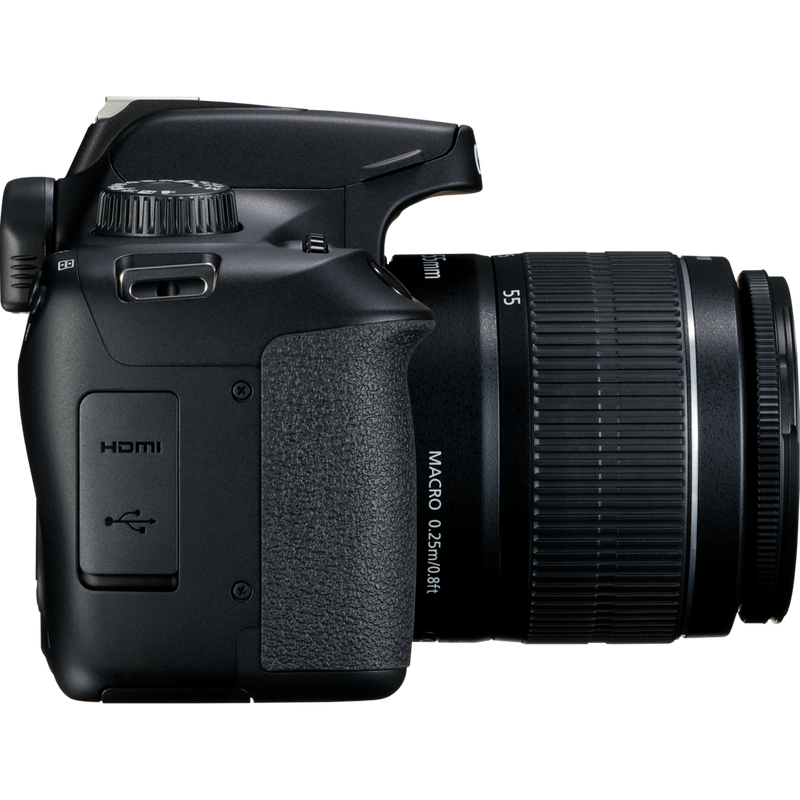 Canon EOS 4000D Schwarz + EF-S 18-55mm III Objektiv + Tasche + SD-Karte Produkt Ansicht von links