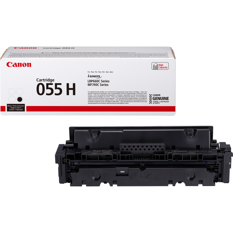 Canon 055 H High Yield Toner-Cartridge, Schwarz Produkt Verpackung und Patrone