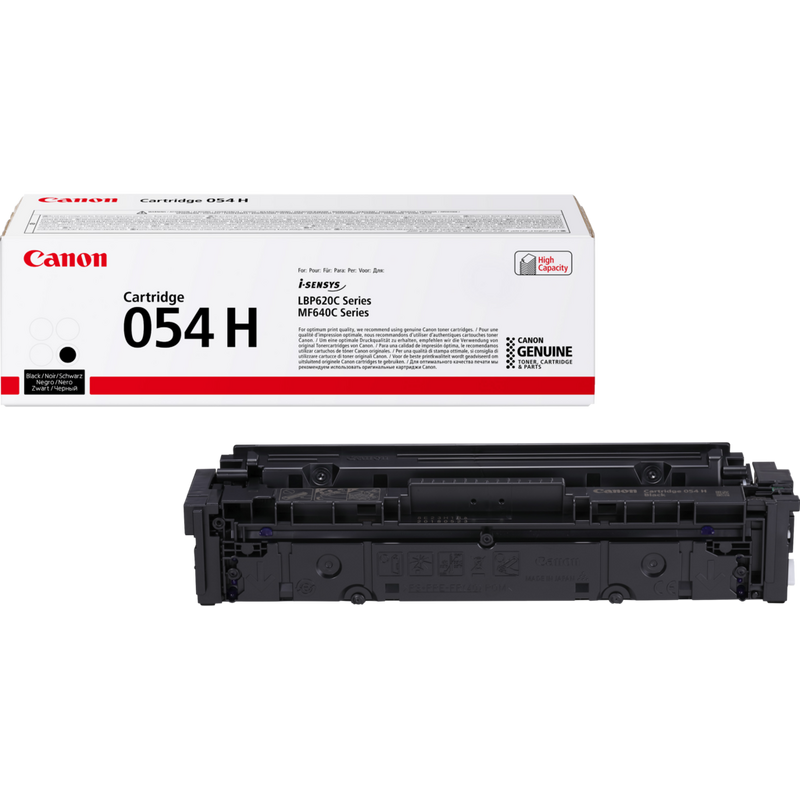 Canon 054 H High Yield Toner-Cartridge, Schwarz Produkt Verpackung und Patrone