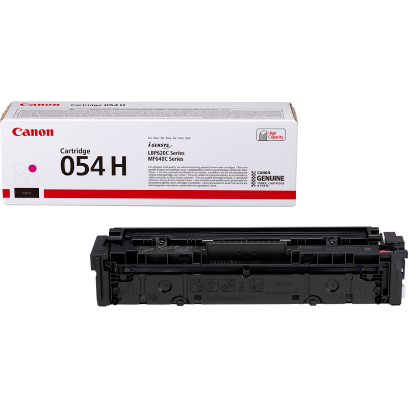 Canon 054 H High Yield Toner-Cartridge, Magenta Produkt Verpackung und Patrone