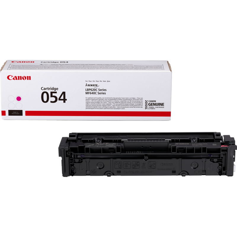 Canon 054 Toner-Cartridge, Magenta Produkt Verpackung und Patrone