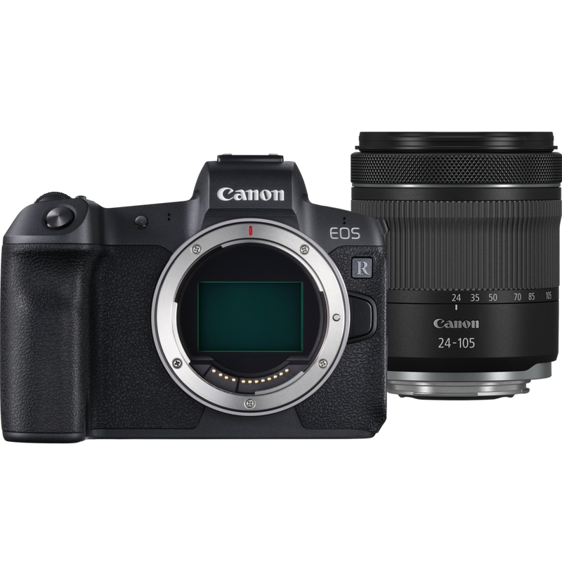 Canon EOS R Gehäuse + RF 24-105mm F4-7.1 IS STM Objektiv Produkt Vorderansicht des Kit-Inhalts