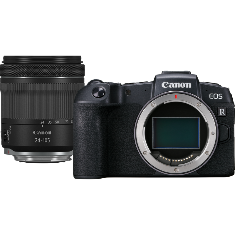 Canon EOS RP Gehäuse + RF 24-105mm F4-7.1 IS STM Objektiv Produkt Vorderansicht des Kit-Inhalts