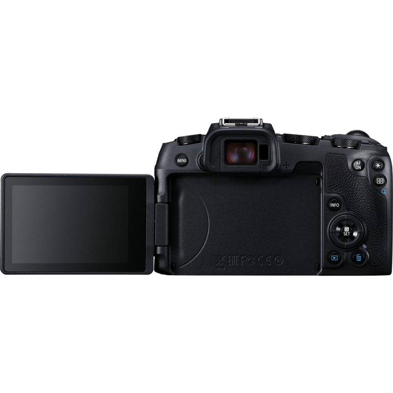 Canon EOS RP Gehäuse + RF 24-105mm F4-7.1 IS STM Objektiv Produkt Rückansicht mit dem erweiterten dreh- und schwenkbaren Display