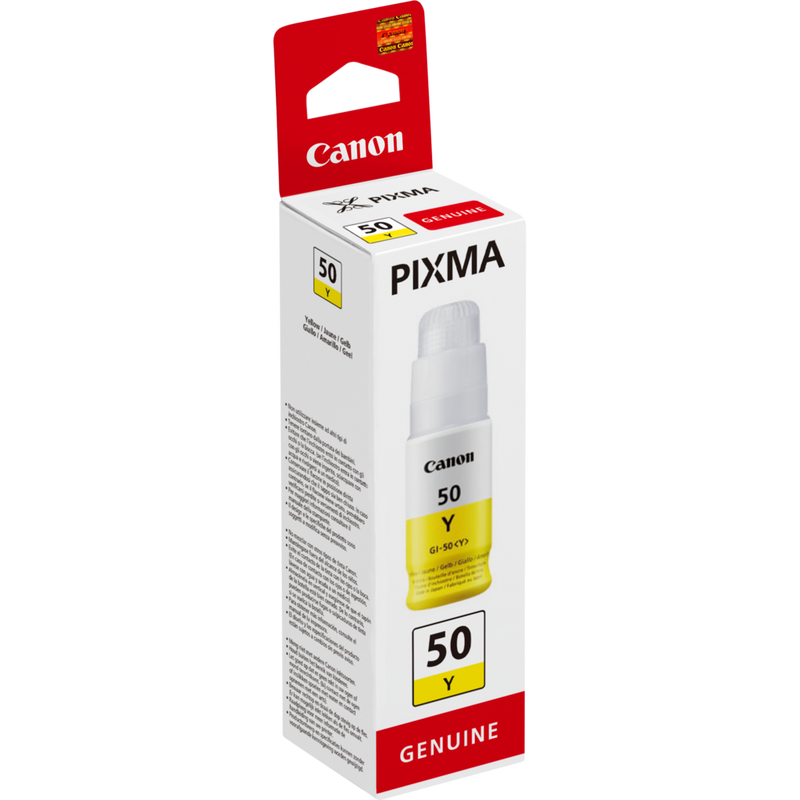 Canon GI-50 Y, Hohe Reichweite, Tintenflasche, Gelb Produkt Ansicht von links