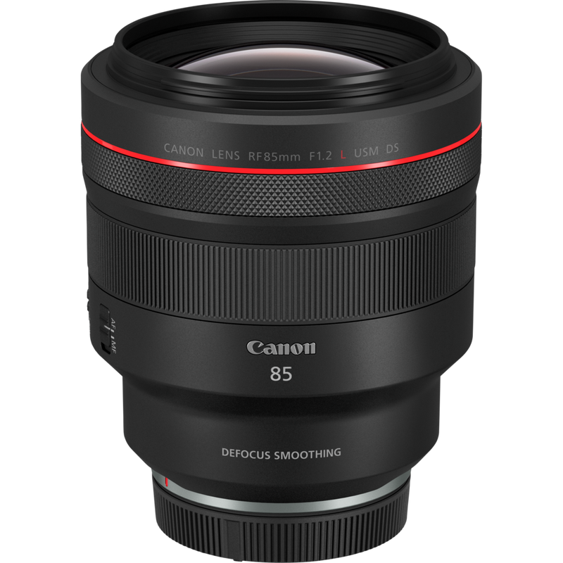 Canon RF 85mm F1.2L USM DS Objektiv Produkt Diagonale Draufsicht mit Staubkappe
