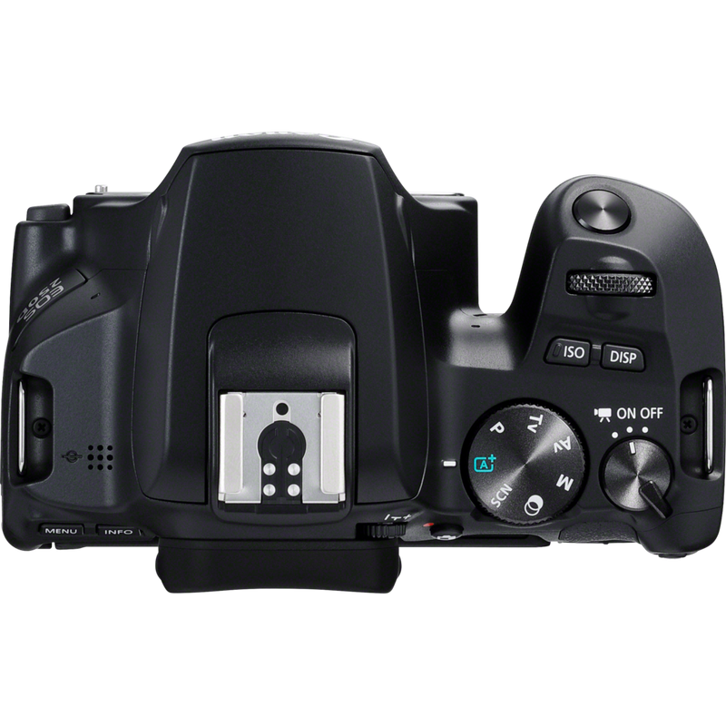 Canon EOS 250D Gehäuse, Schwarz + EF-S 18-135mm f/3.5-5.6 IS STM Objektiv Produkt Ansicht von oben