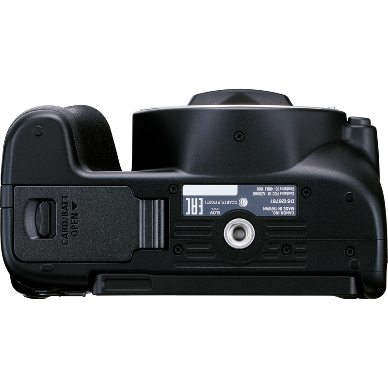 Canon EOS 250D Gehäuse, Schwarz + EF-S 18-135mm f/3.5-5.6 IS STM Objektiv Produkt Ansicht von unten