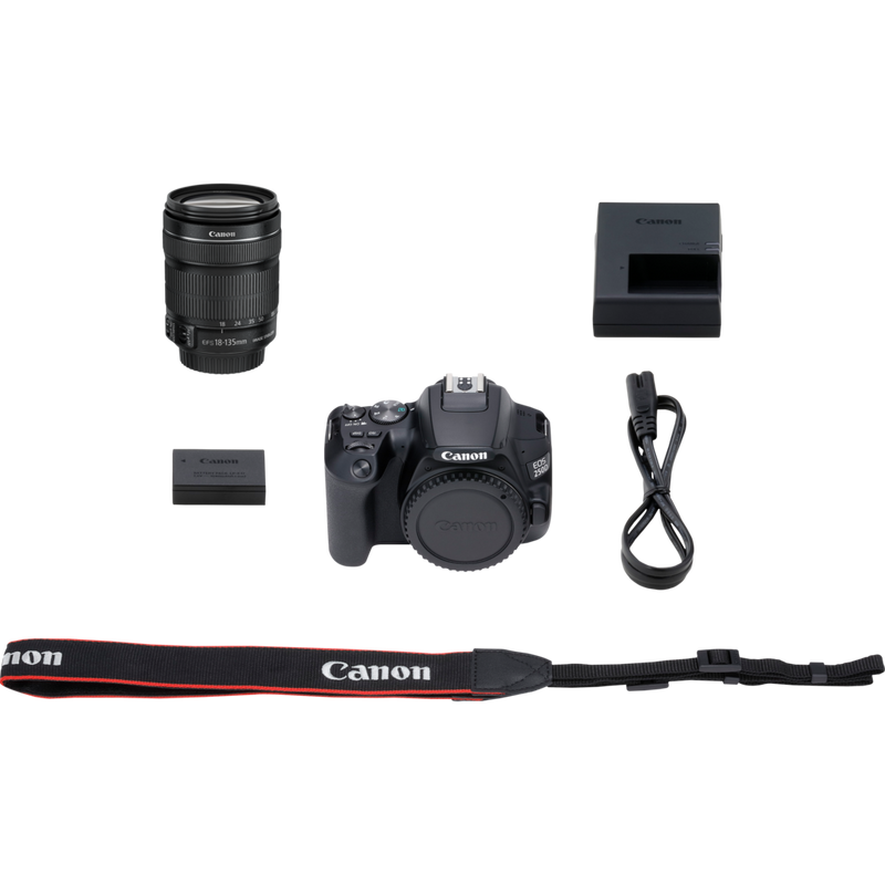 Canon EOS 250D Gehäuse, Schwarz + EF-S 18-135mm f/3.5-5.6 IS STM Objektiv Produkt Lieferumfang