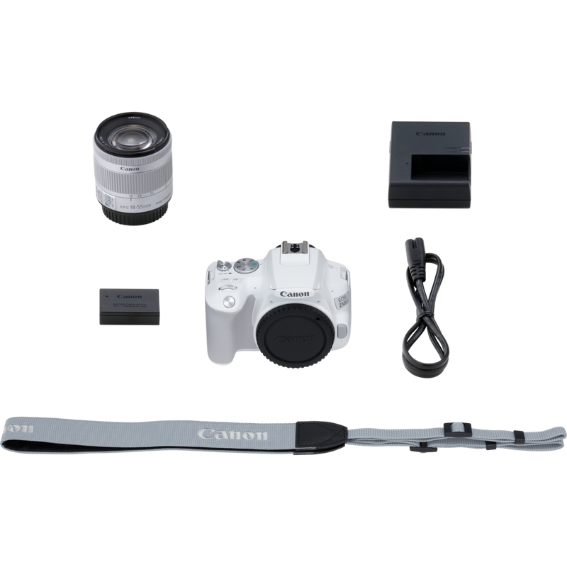 Canon EOS 250D, Weiß + EF-S 18-55mm f/4-5.6 IS STM Objektiv Produkt Lieferumfang