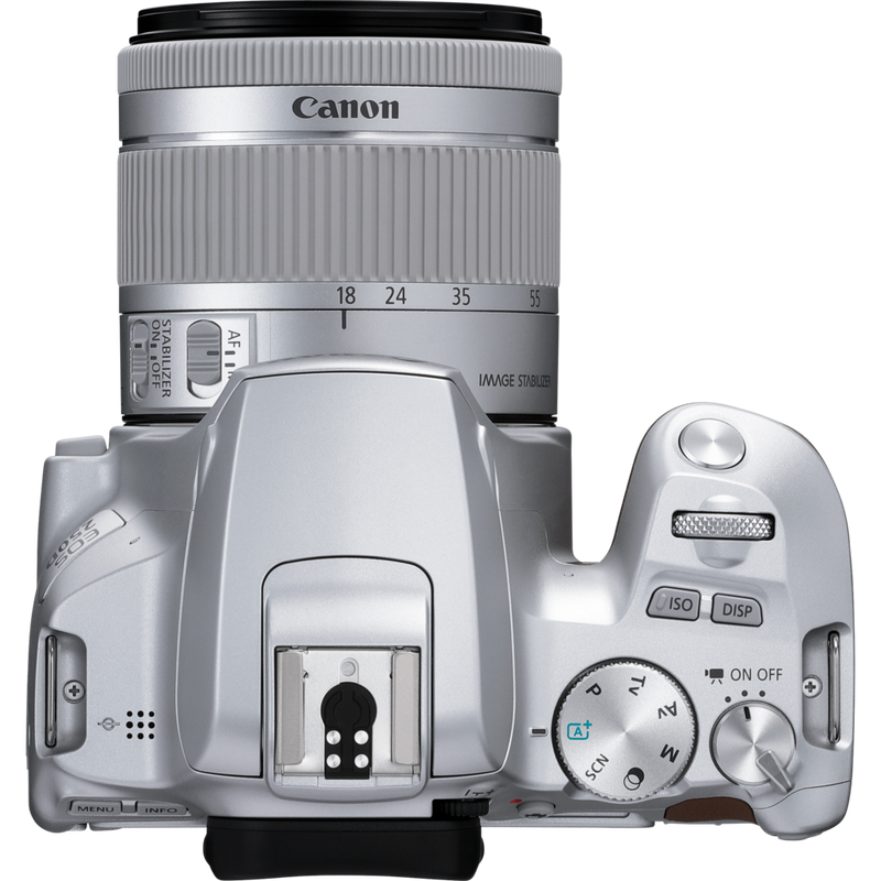 Canon EOS 250D Gehäuse, Silber + EF-S 18-55mm f/4-5.6 IS STM Objektiv Produkt Ansicht von oben