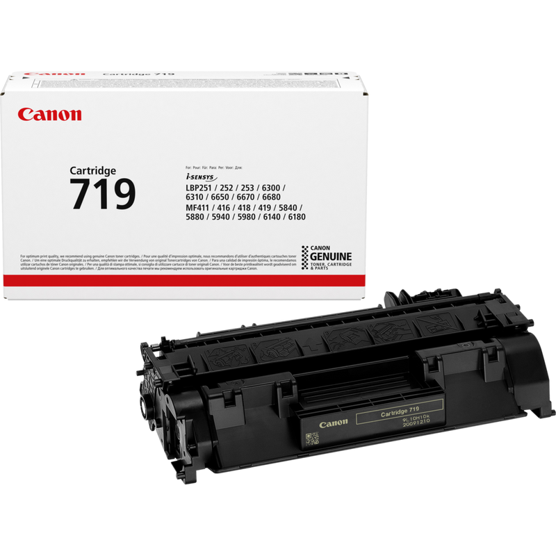 Canon 719 Toner-Cartridge Produkt Verpackung und Patrone