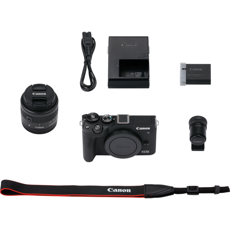 Canon EOS M6 Mark II + EF-M 15-45mm IS STM Objektiv + Elektronischer Sucher Produkt Lieferumfang