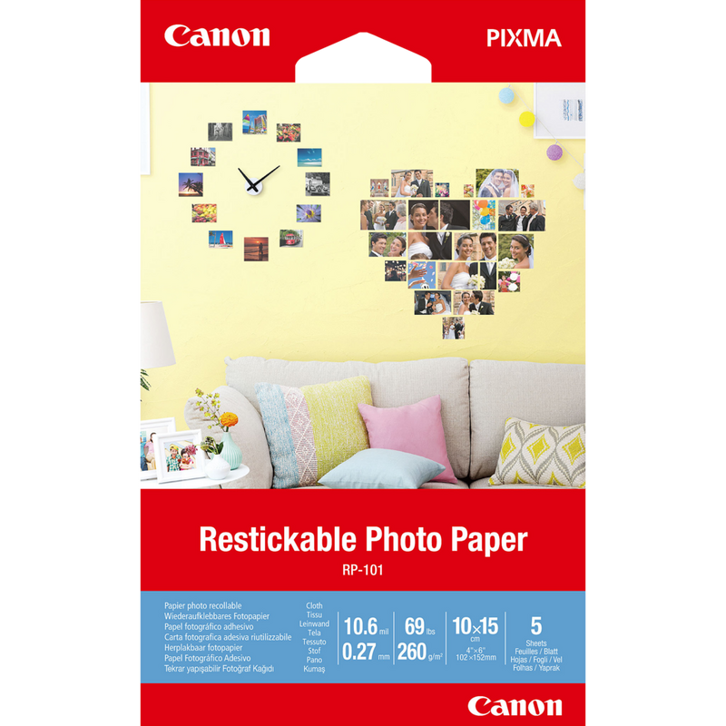 Canon RP-101 Wiederaufklebbare Foto-Sticker, 10 x 15 cm, 5 Blatt Produkt Vorderansicht
