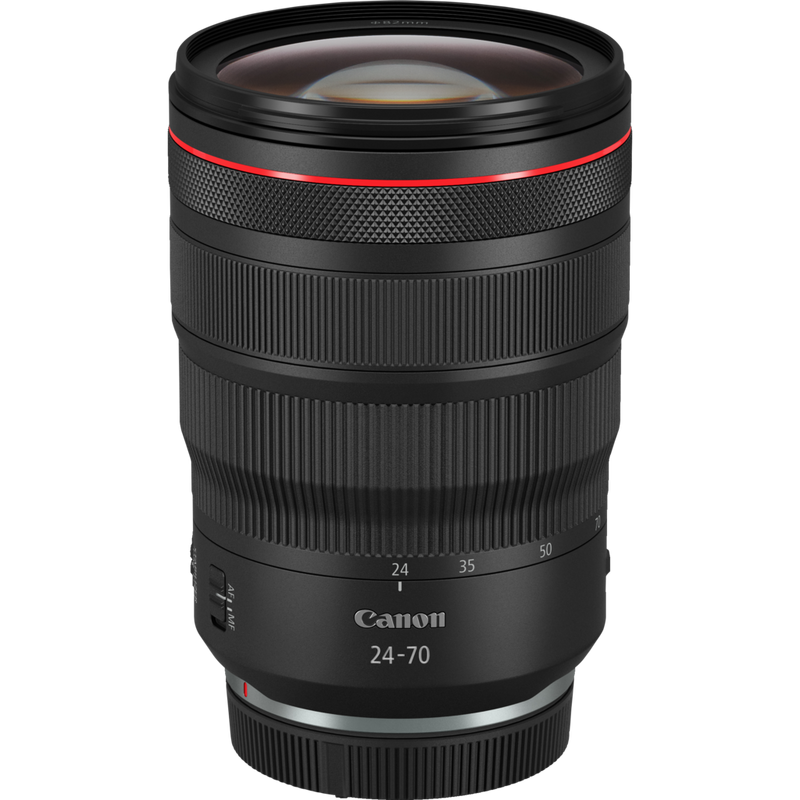 Canon RF 24-70mm F2.8L IS USM Objektiv Produkt Diagonale Draufsicht mit Staubkappe