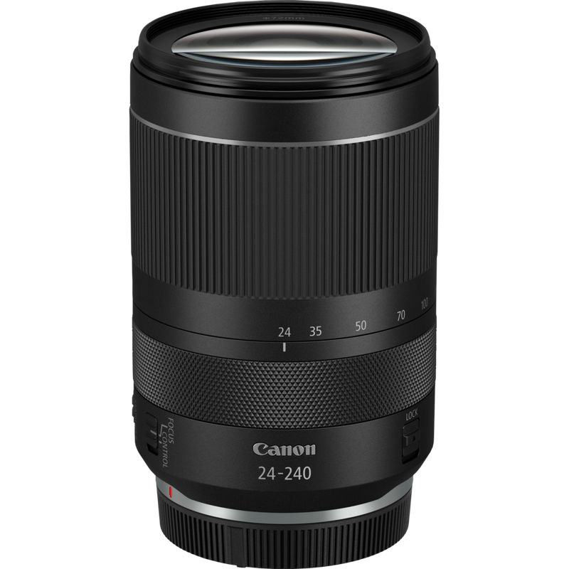 Canon RF 24-240mm F4-6.3 IS USM Objektiv Produkt Diagonale Draufsicht mit Staubkappe