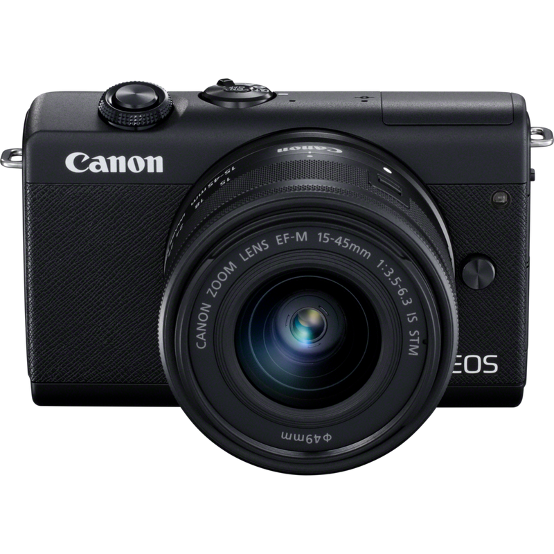 Canon EOS M200 Gehäuse, Schwarz + EF-M 15-45mm Produkt Diagonale Ansicht von oben