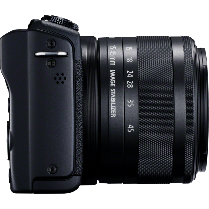 Canon EOS M200 für Wechselobjektive im Live-Streaming-Kit Produkt Ansicht von rechts mit dem Objektiv