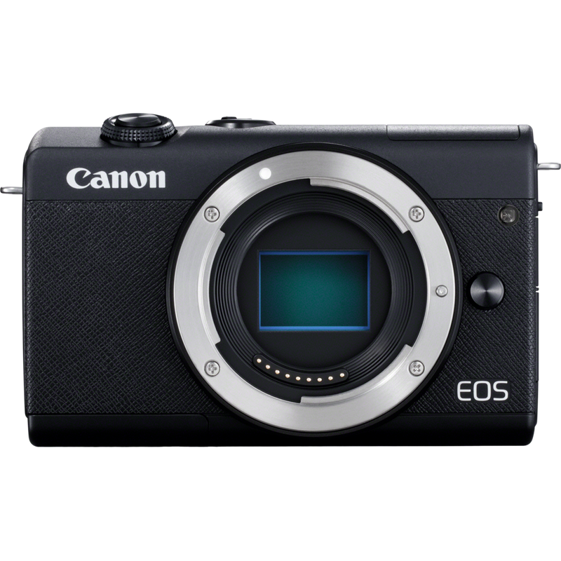 Canon EOS M200 Gehäuse, Schwarz + EF-M 15-45mm + EF-M 55-200mm Produkt Vorderansicht