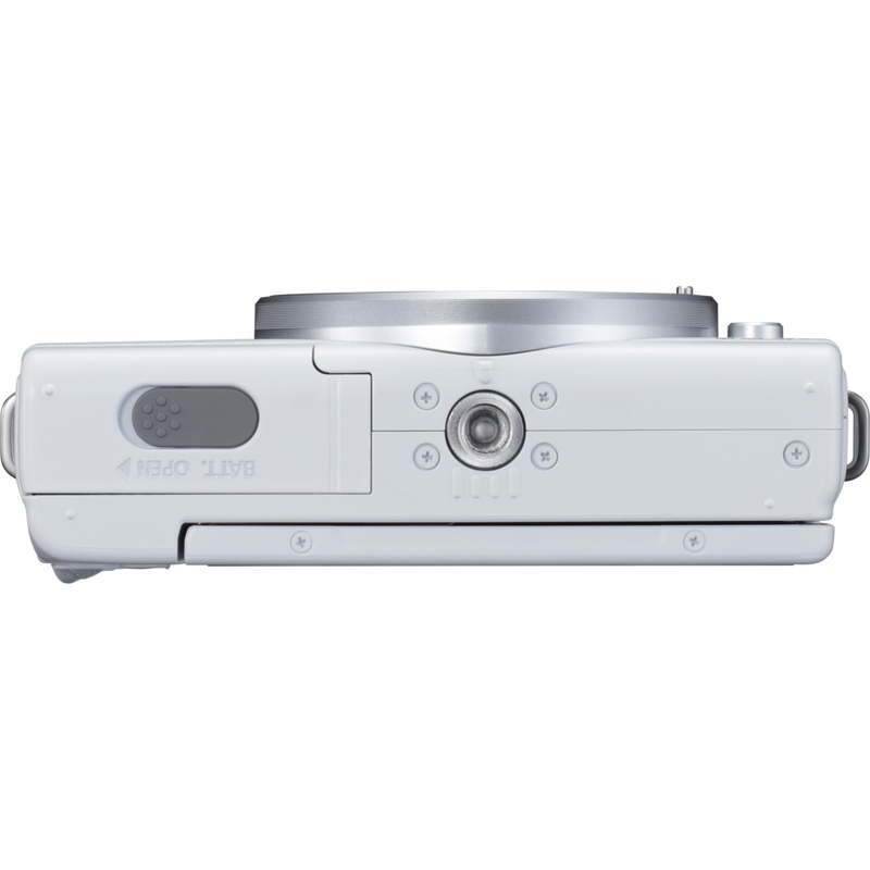 Canon EOS M200 Gehäuse, Weiß + EF-M 15-45mm, Silber Produkt Ansicht von unten