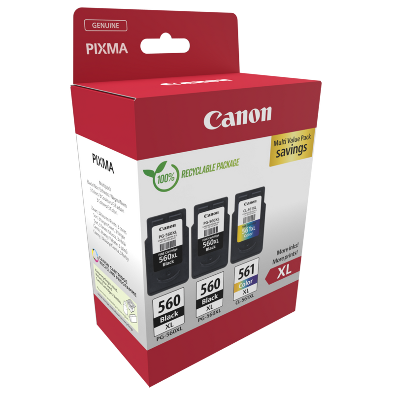 Canon PG-560XL x2/CL-561XL High Yield Ink Cartridge Multipack Product Package angled view