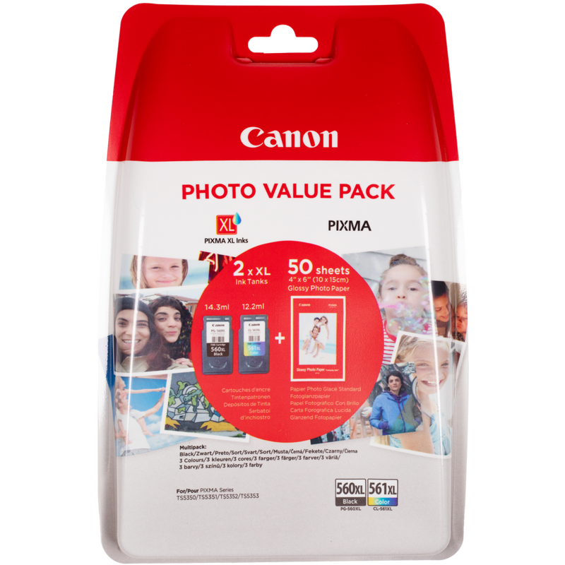 PG-560XL Black & CL-561XL Color + Photo Paper (Value Pack) [Cenově výhodné fotografické balení]