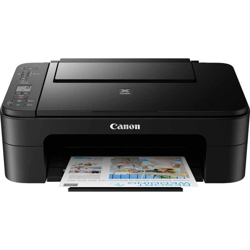 Canon PIXMA TS3350 Tintenstrahl-Multifunktionssystem, Schwarz Produkt Vorderansicht mit ausgeklapptem Papierfach