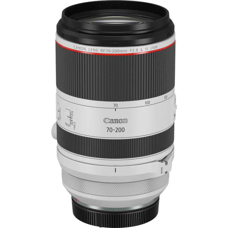 Canon RF 70-200mm F2.8L IS USM Objektiv Produkt Diagonale Draufsicht mit Staubkappe