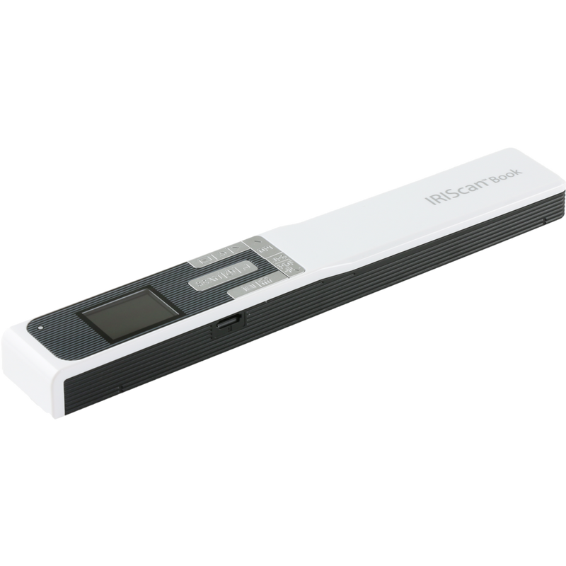 IRIScan Book 5 Handheld-Scanner Produkt Vorderansicht von links mit sichtbarem Speicherkartensteckplatz