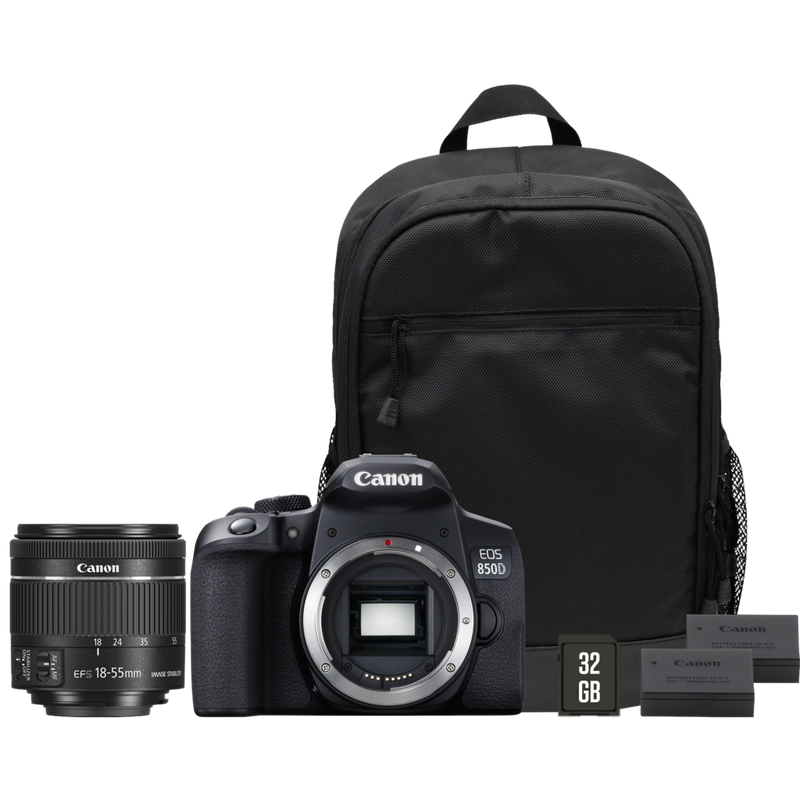 Canon EOS 850D + EF-S 18-55mm IS STM Objektiv + Rucksack + SD Karte + Ersatzakku Produkt Kameragehäuse mit Zubehör